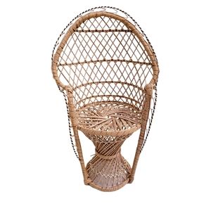 Vintage Peacock 15" Boho Woven Wicker Chair Decorative Plant Stand
